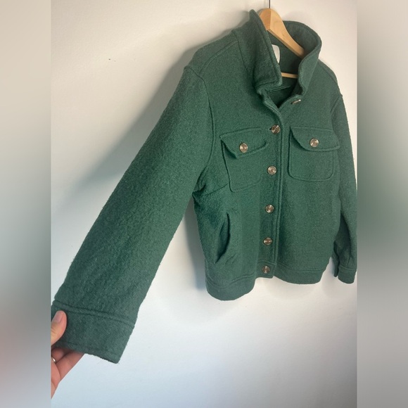 Joie‎ Green Wool Blend Button Front Collared Cropped Green Shacket Size 1X - Picture 2 of 7